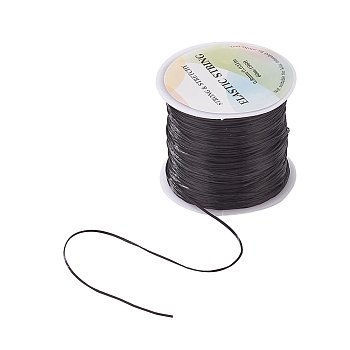 Cuerda de cristal elástica plana, Hilo de cuentas elástico, para hacer la pulsera elástica, negro, 0.8mm, alrededor de 65.61 yarda (60 m) / rollo