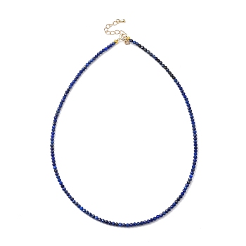 Natural Lapis Lazuli Beaded Necklaces, with Golden Plated Brass Chain Extender and Spring Ring Clasps, Golden, 17.32~17.52 inch(44~44.5cm)