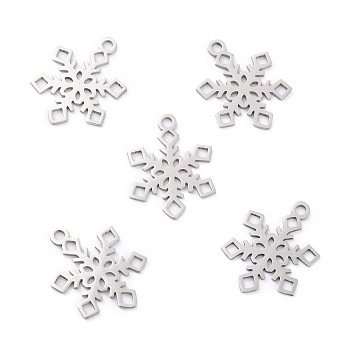 201 Stainless Steel Pendants, Snowflake, Stainless Steel Color, 23x17.5x1mm, Hole: 2mm