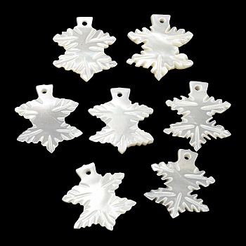 Natural White Shell Pendants, Leaf Charms, WhiteSmoke, 18x17x2mm, Hole: 1mm