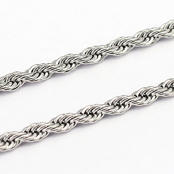 304 Stainless Steel Rope Chains, Stainless Steel Color, 2.4x0.5mm