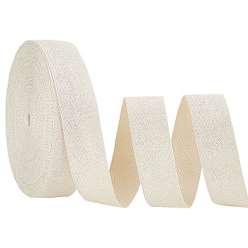 25 Yards Flat Cotton Herringbone Ribbons, Twill Tape Ribbon, Garment Accessories, Beige, 1-1/4 inch(31mm)