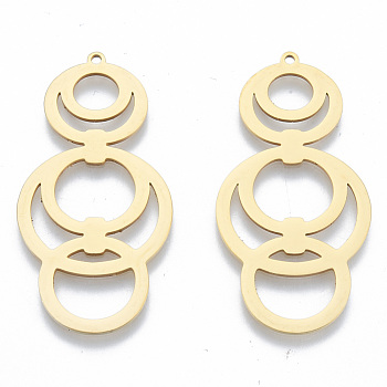 201 Stainless Steel Pendants, Multi Ring Charm, Real 18K Gold Plated, 45.5x23x1mm, Hole: 1.5mm