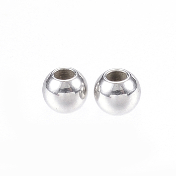 304 Stainless Steel Spacer Beads, Round, Stainless Steel Color, 3x2mm, Hole: 1mm