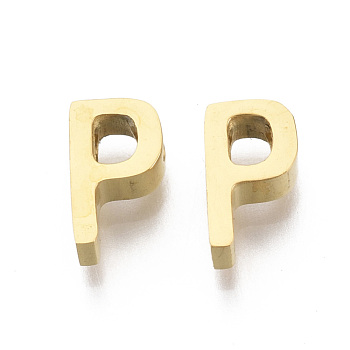201 Stainless Steel Charms, Golden, Letter.P, 8x4.5x3mm, Hole: 1.6mm