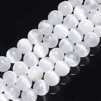 Natural Selenite Beads Strands, Round, 6mm, Hole: 1mm, about 70~71pcs/strand, 15.94 inch(40.5cm)
