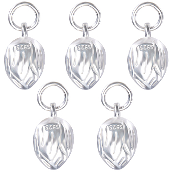 5Pcs 925 Sterling Silver Charms, with Jump Ring, Lotus Bud, Silver, 12x7x6mm, Hole: 4mm