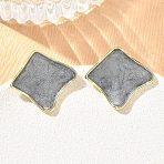 Brass Enamel Stud Earrings for Women, Rhombus, Long-Lasting Plated, Rack Plating, Lead Free & Cadmium Free, Golden, Gray, 20x22mm(KK-CBA760A-07G-02)