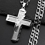 304 Stainless Steel Jesus Cross Pendant Necklaces, Non-Tarnish, Stainless Steel Color, 23.78 inch(60.4cm)(NJEW-B153-01P)