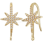 10Pcs Rack Plating Brass Pave Cubic Zirconia Earring Hooks, Ear Wire, Lead Free & Cadmium Free, Star, Real 18K Gold Plated, 22.5~23x12mm, Hole: 1.2mm(KK-BBC0010-57)