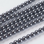 Non-Magnetic Synthetic Hematite Beads Strands, AA Grade Round Beads, Black, 6mm, Hole: 1mm, about 70pcs/strand(G-H1072-1)
