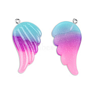 Tricolor Opaque Resin Pendants, Wing Charms, with Platinum Plated Iron Loops and Glitter Powder, Medium Orchid, 41x30x4mm, Hole: 2mm(RESI-N033-01-C02B)