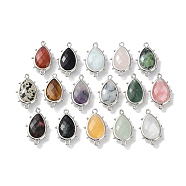 Natural & Synthetic Mixed Stone Connector Charms, with Platinum Plated Brass Edge Loops, Faceted, Teardrop, 24x14.5x5mm, Hole: 1.2mm & 1.4mm(G-G012-05P-B)