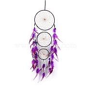 Three-Ring Pointed Woven Net/Web with Feather with Iron Home Crafts Wall Hanging Decoration, Purple, 750x200mm(PW-WG46443-02)