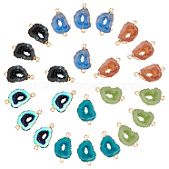 SUPERFINDINGS Electroplate Druzy Resin Links Connectors, with Iron Findings, Nuggets, Light Gold, Mixed Color, 26x15~16x6~7mm, Hole: 1mm, 20pcs/box(RESI-FH0001-10LG)