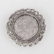 Tibetan Style Alloy Brooch Cabochon Settings, Cadmium Free & Lead Free, with Iron Pin Brooch Back Bar Findings, Flat Round, Antique Silver, Tray: 25mm, 39x2mm, Pin: 0.6mm(X-PALLOY-N0085-70AS)
