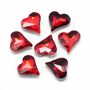 Pointed Back Glass Rhinestone Cabochons, Faceted, Back Plated, Heart, Red, 12x11.8x4.5mm(RGLA-T031-12x13mm-05)