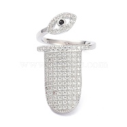 Brass Micro Pave Cubic Zirconia Fingernail Rings, Nail Cover Ring, Evil Eye, Real Platinum Plated, 2mm, Inner Diameter: 13mm(RJEW-D115-04P)
