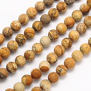 Frosted Round Natural Picture Jasper Beads Strands, 6mm, Hole: 1mm, about 65pcs/strand, 15.3 inch(G-N0166-46-6mm)
