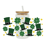 Saint Patrick's Day Theme PET Clear Film Clover Rub on Transfer Stickers for Glass Cups, Waterproof Cup Wrap Transfer Decals for Cup Crafts, Green, 110x230mm(PW-WG36251-06)