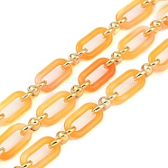 Rack Plating Acrylic & CCB Plastic Chain, Long-Lasting Plated, Dark Orange, 20x10.6x3mm, 5m/roll(CHAC-H001-01D)