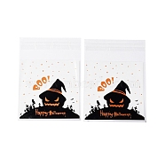 Halloween Theme Plastic Bakeware Bag, with Self-adhesive, for Chocolate, Candy, Cookies, Square, Black, 130x100x0.2mm, about 100pcs/bag(OPP-Q004-01J)