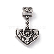 304 Stainless Steel Manual Polishing Pendants, Thor's Hammer, Antique Silver, 37x22x7mm, Hole: 5mm(STAS-G267-21AS)