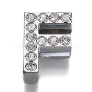 Alloy Letter Slide Charms, with Crystal Rhinestone, Cadmium Free & Lead Free, Platinum, Letter.F, 20x14x7mm, Hole: 2.5x18mm(RB-F034-01F-P-RS)