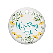 Handmade Porcelain Pendants, Flat Round Word Happy Wedding Day, Pale Goldenrod, 75x2mm(PORC-WH0005-020)