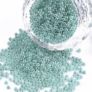 12/0 Imitation Jade Glass Seed Beads, Luster, Dyed, Round, Light Sea Green, 2mm, Hole: 1mm, about 40000pcs/bag(SEED-S035-02A-03)