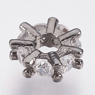 Brass Micro Pave Cubic Zirconia Beads, Lead Free & Cadmium Free, Wheel, Gunmetal, 8x2.8mm, Hole: 2.5mm(ZIRC-F083-101B-RS)