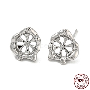 Rhodium Plated Flower 925 Sterling Silver Stud Earring Findings, Earring Settings for Half Drilled Beads, with S925 Stamp, Real Platinum Plated, 11.5x11mm, Pin: 10x0.7mm and 0.7mm(for Half Drilled Beads)(STER-Q192-17P)