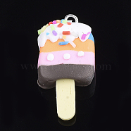 Handmade Polymer Clay Pendants, with Iron Findings, Ice Lolly, Platinum, Colorful, 35~40x15~18x6~11mm, Hole: 2mm(X-CLAY-S091-06C)