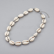 Cowrie Shell Beaded Necklaces, with Nylon Thread Cord and 304 Stainless Steel Lobster Claw Clasps, Seashell Color, 18.5 inch(47cm)(NJEW-JN02293)