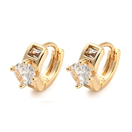 Brass with Cubic Zirconia Hoop Earrings, Diamond, Light Gold, 10.5x6.5mm(EJEW-G363-08KCG)