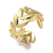 304 Stainless Steel Open Finger Cuff Ring, Leaf, Real 18K Gold Plated, US Size 7 1/4(17.5mm)(RJEW-H215-01G)
