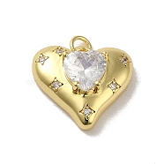 Rack Plating Brass Micro Pave Clear Cubic Zirconia Pendant, Long-Lasting Plated, Lead Free & Cadmium Free, Heart, Real 18K Gold Plated, 17.5x19.5x7.5mm(KK-H473-05G-01)