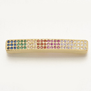 Brass Micro Pave Cubic Zirconia Beads, Rectangle, Colorful, Golden, 35x5.5x3.5mm, Hole: 1.5mm(ZIRC-S061-47G)