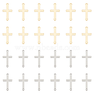 60Pcs 2 Colors Religion 201 Stainless Steel Connector Charms, Sideways Cross Links, Golden & Stainless Steel Color, 23x12.5x0.6~0.8mm, Hole: 1.5~1.6mm, 30pcs/color(STAS-UN0054-08)