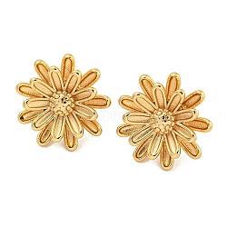 304 Stainless Steel Ear Studs, Flower, Golden, 23x24mm(EJEW-P282-02A-G)