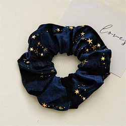 Solid Color with Star Cloth Ponytail Scrunchy Hair Ties, Ponytail Holder Hair Accessories for Women and Girls, Midnight Blue, 110mm(PW-WG29086-03)