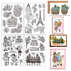 Globleland 4Pcs 4 Styles Custom Plant & Human Theme PVC Plastic Clear Stamps, for DIY Scrapbooking, Photo Album Decorative, Cards Making, Mixed Shapes, 160x110x3mm, 1pc/style(DIY-GL0004-87D)