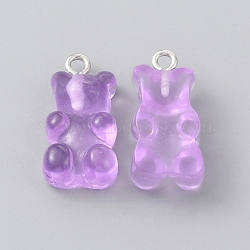 Transparent Resin Pendants, with Platinum Tone Iron Loops, Bear Charm, Dark Orchid, 22x11x7mm, Hole: 2mm(RESI-WH0021-61)