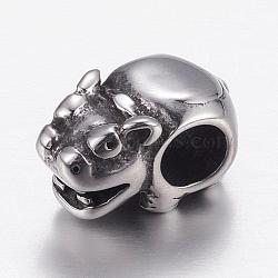 304 Stainless Steel European Beads, Large Hole Beads, Animal, Antique Silver, 14x8x7.5mm, Hole: 4.5mm(STAS-P173-125AS)