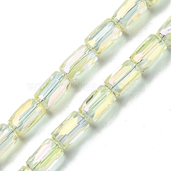 Electroplate Glass Beads Strands, Full Rainbow Plated, Faceted, Column, Light Yellow, 6x4mm, Hole: 0.9mm, about 80pcs/strand, 20.31''(51.6cm)(GLAA-Q101-02A-FR02)