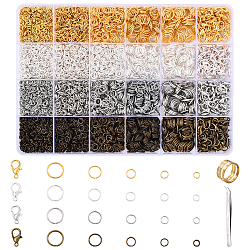Iron Open Jump Rings & Lobster Claw Clasps & Brass Rings & Iron Beading Tweezers Finding Kits, Mixed Color, 4~10x0.7~1mm, Inner Diameter: 2.5~8mm(DIY-YW0017-54)
