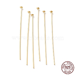 925 Sterling Silver Flat Head Pins, Real 18K Gold Plated, 22 Gauge, 40x0.6mm, Head: 2mm(STER-M117-03D-G)