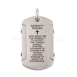 304 Stainless Steel Pendants, with Jump Ring, Oval with Word Serenity Prayer & Cross, Stainless Steel Color, 42x26.5x3.5mm, Hole: 7mm(STAS-K283-04P)