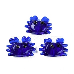 Handmade Lampwork Beads, Crab, Blue, 15~17x22~24x7.5~9mm, Hole: 1.6~2mm(LAMP-Q031-018G)