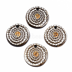 Handmade Porcelain Pendants, Flat Round, Coconut Brown, 46.5~48.5x9.5~10.5mm, Hole: 4.5mm(PORC-T006-23)